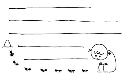 アリの行列を眺める女の子