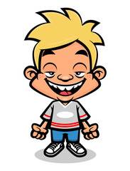 Cartoon illustration of teenage Boy wearing casual outfit like baseball jersey, jeans pants, and sneakers. Best for Sticker, logo, and mascot with school themes