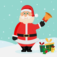 Santa Claus background of falling snow. Gifts.