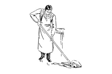 Man mopping the floor - Vintage illustration