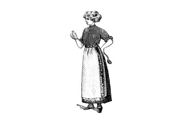 Fototapeta na wymiar Woman in kitchen clothes with a jar and a ladle - Vintage illustration