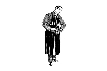 Shoemaker polishing shoes  - Vintage illustration - 535792052
