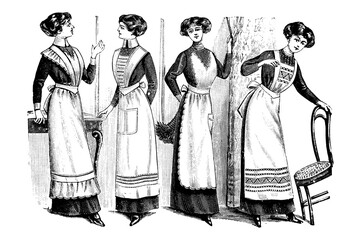 Fototapeta na wymiar Women with white aprons - Vintage Illustration