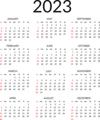 Calendar for 2023. Vector illustration isolated on white