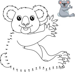 Dot to Dot Koala Isolated Coloring Page for Kids