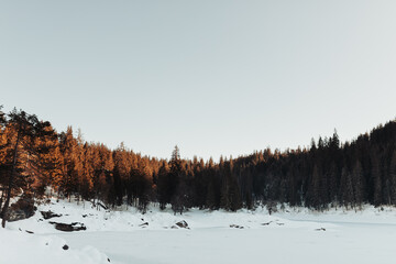 Frozen lake in Switzerland at sunset © czphoto