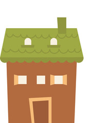Cute little country house in flat style. Illustration of village cottage isolated on transparent background. PNG