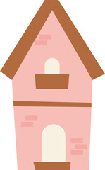 Cute house flat PNG illustration on transparent background. Pink country house in doodle style.