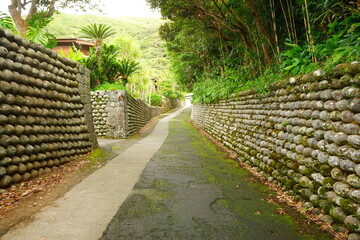 Ball Stone Wall and Old Japanese-style House in Hachijo-jima, Tokyo, Japan - 日本 東京...