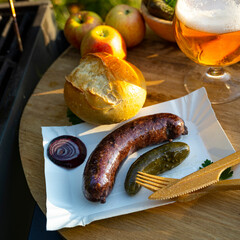 grilled sausage with pickles