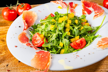 Rocket salad with dried Spanish ham