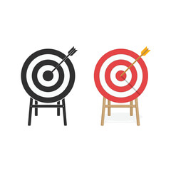 Target with arrow in center. Business concept. Icon isolated on background. Symbol of winning. Lucky shot vector illustration. Flat style. EPS 10.