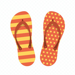 Beach Slippers isolated on white background. Modern flip flops in flat style. Summer or holiday time concept. Vector illustration. EPS 10.