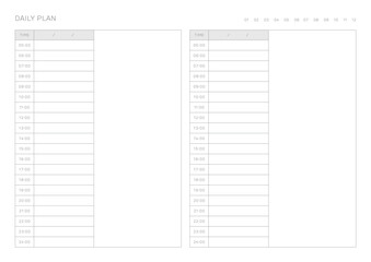 A daily plan design template in a modern, simple, and minimalist style. Note, scheduler, diary, calendar, planner document template illustration.