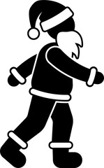 Stick figure man Santa Claus walking fast side view isolated illustration. Stickman hurries up at Christmas celebration silhouette pictogram
