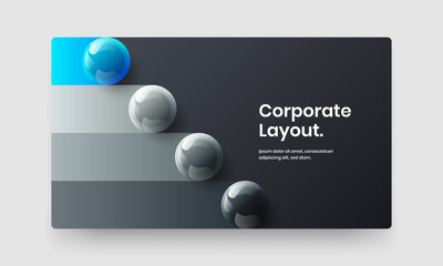 Isolated corporate brochure design vector layout. Creative 3D balls website template.
