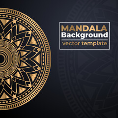 Abstract gold luxury mandala background vector illustration template, Circular ornamental arabesque pattern for print, poster, cover, brochure, flyer