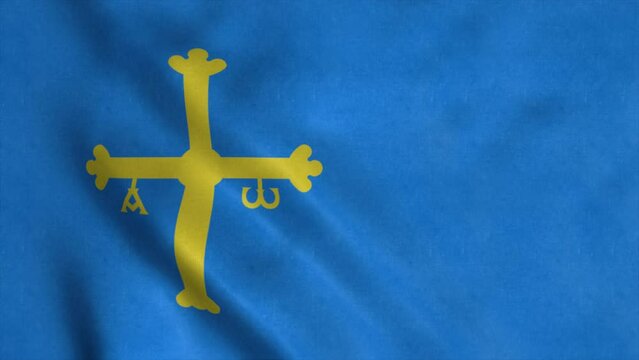 Flag of Asturias, waving in the wind, realistic background