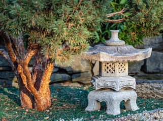 japanese stone lantern in the sunshine