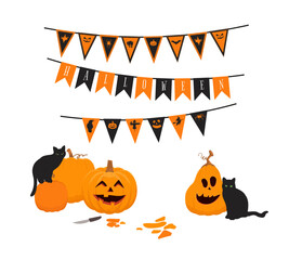 Halloween garland, for Halloween party. Happy pumpkims what black cats