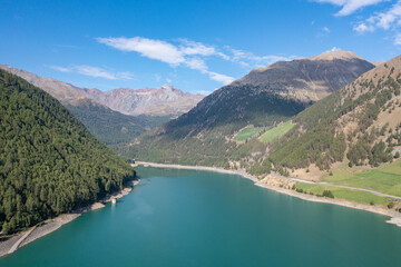 Fototapeta na wymiar drone flight over Lake Vernagt Stausee in South Tyrol