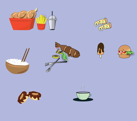 food icons set ,vector ,fish ,pizza, donuts ,coffee cup ,burger rice with pot , juice cup 