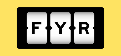 Black color in word FYR (abbreviation of for your reference) on slot banner with yellow color background