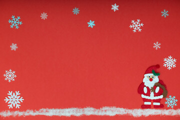 santa claus with gifts on red background
