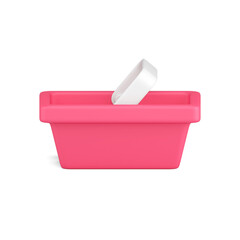 Red plastic shopping basket 3d icon  illustration side view. Empty equipment for customer