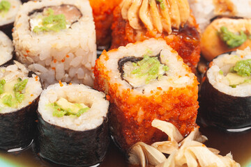 Sushi rolls japanese food on a plate