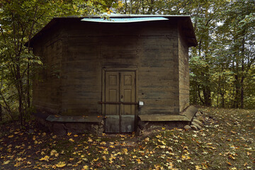 Old Wooden Green Barn With Door      