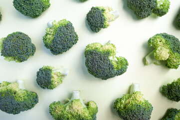 Broccoli inflorescences close-up, green fresh cabbage, Pattern of broccoli inflorescences on a...