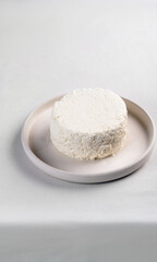 Dairy products on a light background. Table with white tablecloth. Cottage cheese