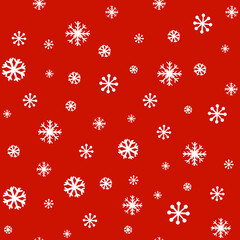 Seamless background with snowflakes on red. Festive Christmas or New Year wrapping paper.