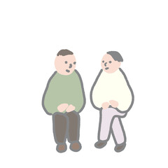 座って会話する二人の男性　友達　カップル　夫婦　

