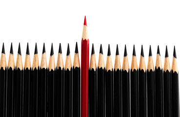 Red pencil standing out from the crowd