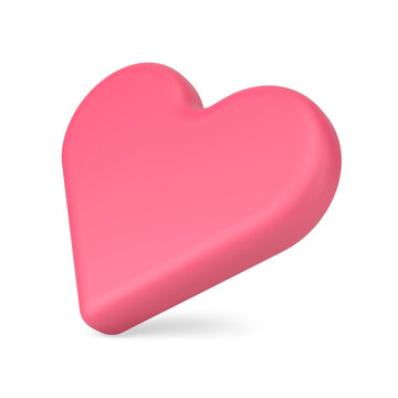 Pink romantic heart symbol 3d icon. Volumetric sign of love and happiness