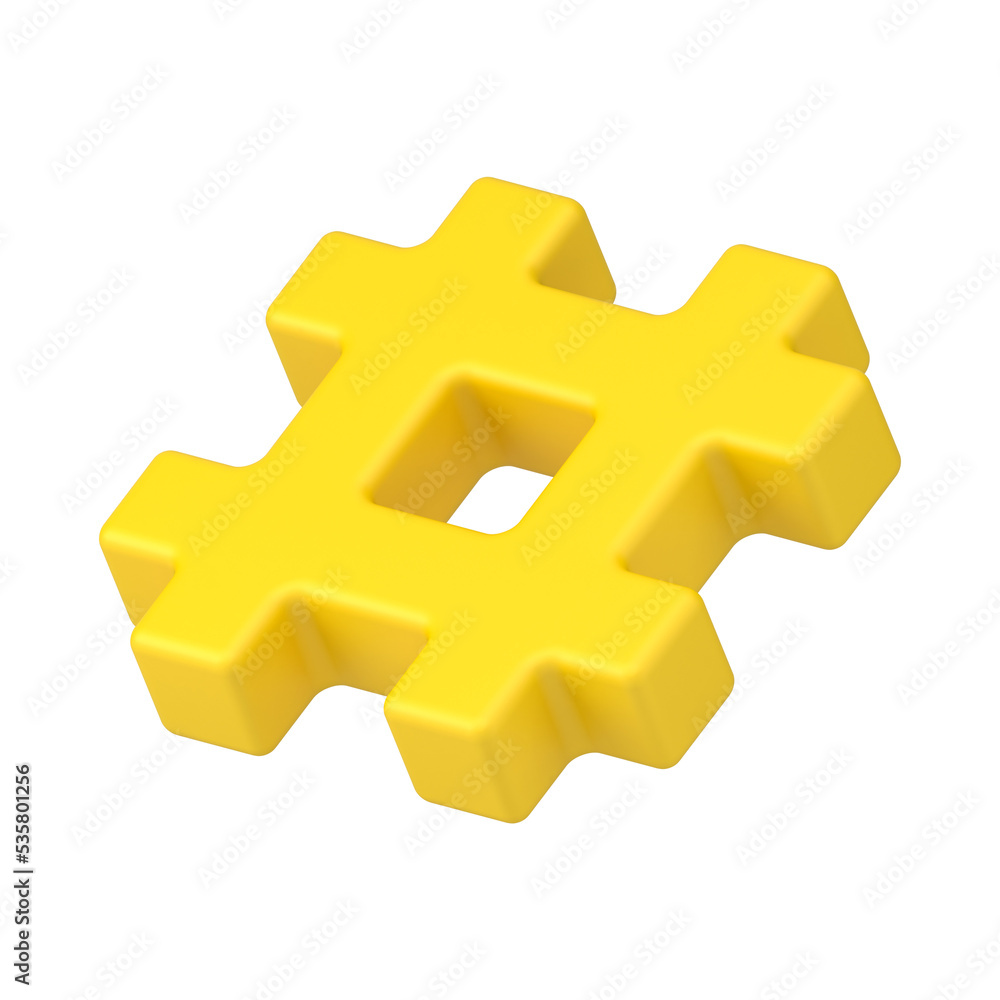 Poster web symbol hashtag 3d icon. network yellow sign hashing messages in media space