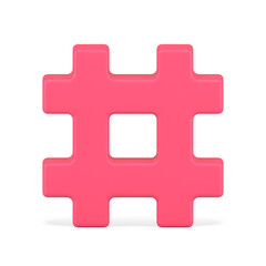 Hashtag pink symbol 3d icon. Web sign hashing messages in media space - obrazy, fototapety, plakaty
