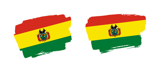 Set of two hand painted Bolivia brush flag illustration on solid background