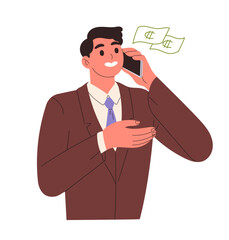 Man talks on phone about business, money, and profit