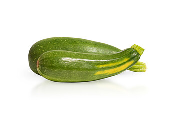 isolated two green ripe zucchini on white background