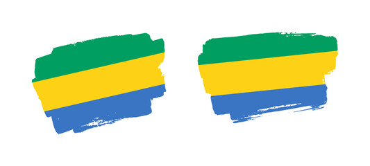 Obraz premium Set of two hand painted Gabon brush flag illustration on solid background