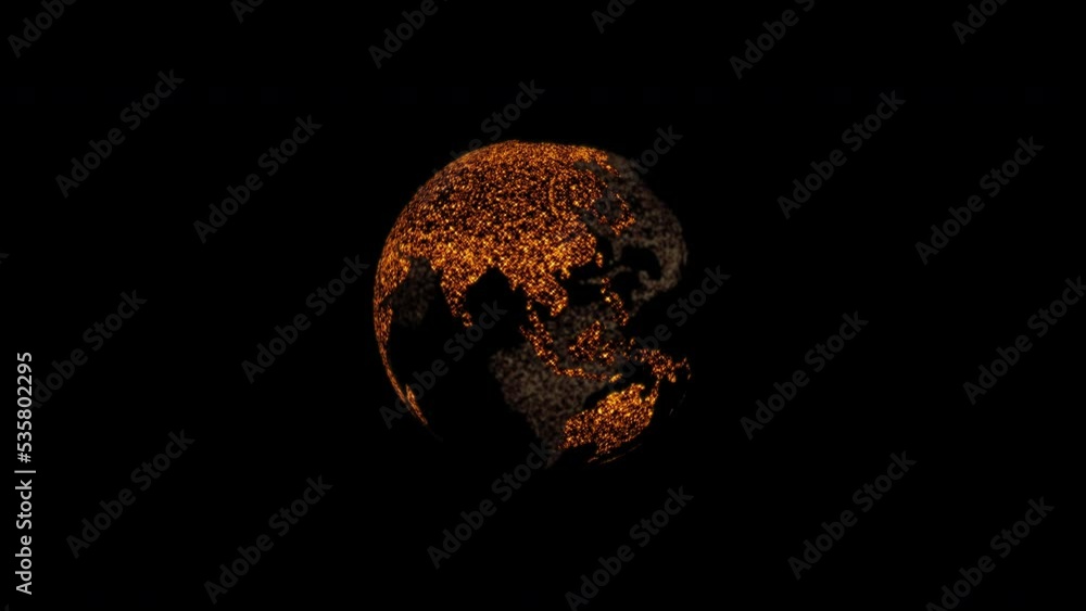 Poster loop abstract space view of glow gold star earth digital on black background 4k 3d rendering on blac