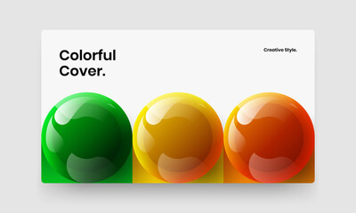 Geometric realistic spheres front page template. Bright banner vector design illustration.