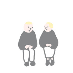 座って会話する男女　カップル　夫婦　友人
金髪