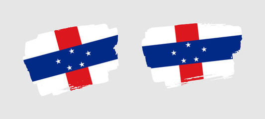 Set of two hand painted Netherlands Antilles brush flag illustration on solid background