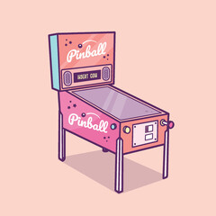Vintage pinball machine, retro arcade game vector illustration
