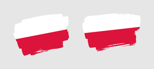 Set of two hand painted Poland brush flag illustration on solid background