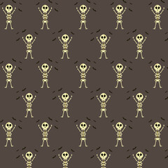 Seamless pattern with human skeletons and bats for Halloween